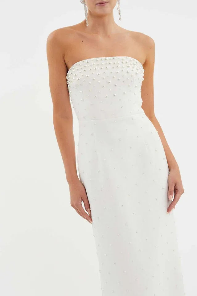 Pearl Embellished Strapless Evening Gown Secondary image