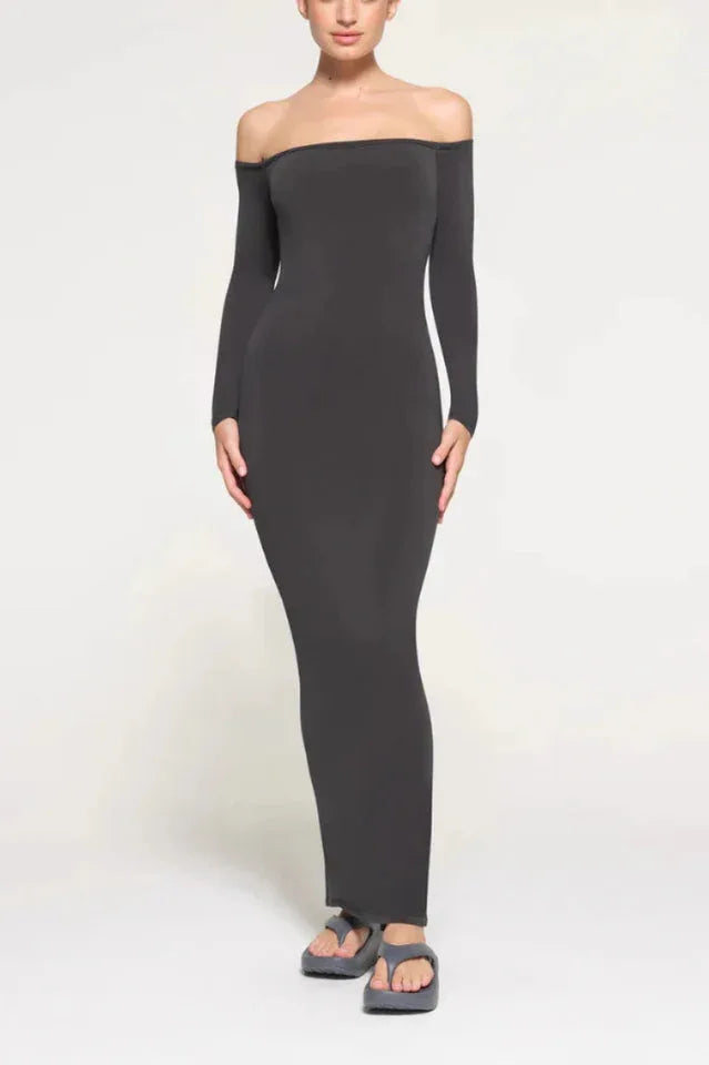 Off-shoulder ribbed knit maxi dress - View 14 | TEVQA