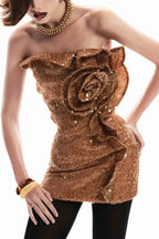 Strapless Sequin Floral Ruffle Dress - TEVQA