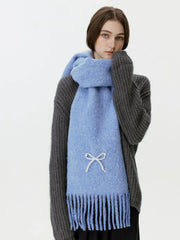 Wool Blend Pearl Bow Scarf - TEVQA