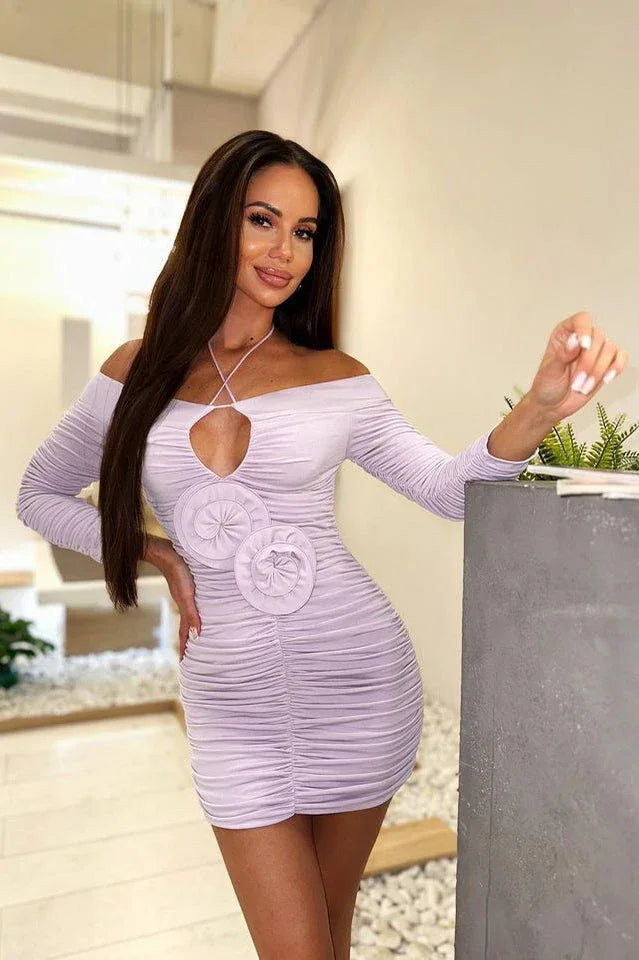 Halter neck mini dress with floral detail - View 12 | TEVQA