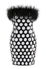 Feather Trim Polka Dot Sequin Dress | Dress In Beauty