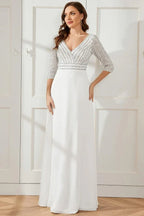 Sequined V-Neck Evening Gown - View 8 | TEVQA