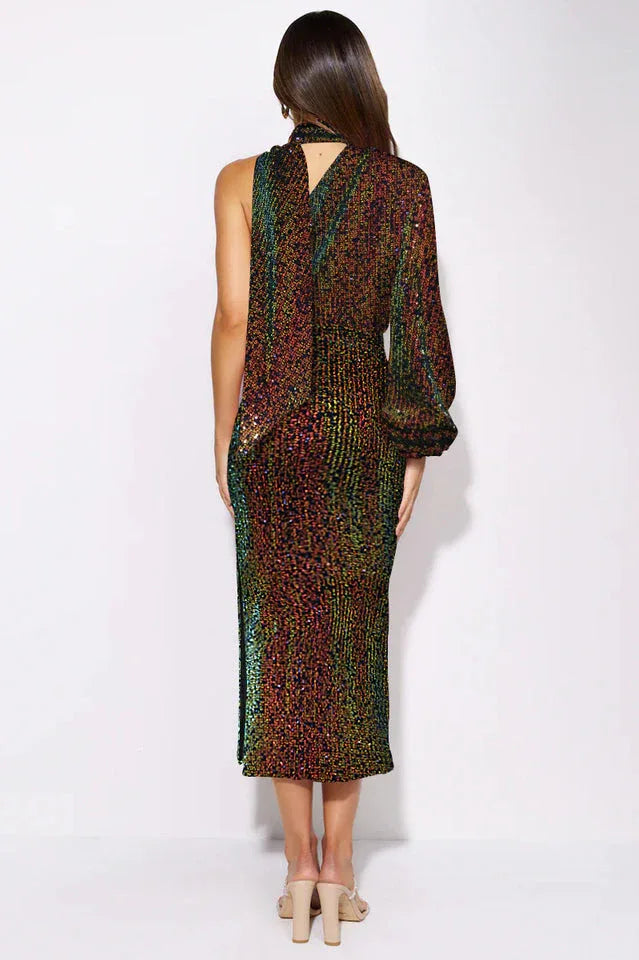One-shoulder sequin midi dress - View 20 | TEVQA
