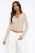 Black Button-Up Knit Top - View 7 | TEVQA