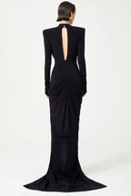 Embellished V-Neck Draped Gown - View 7 | TEVQA