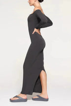 Off-shoulder ribbed knit maxi dress - View 15 | TEVQA