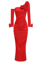 One Shoulder Ruched Rose Flowers Dress - View 6 | TEVQA