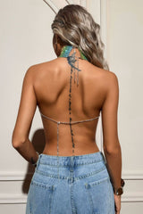 Halter Neck Glitter Rhinestone Backless Top | Dress In Beauty