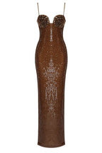 Lorelei Brown Sequin Maxi Dress with Floral Detail - View 24 | TEVQA