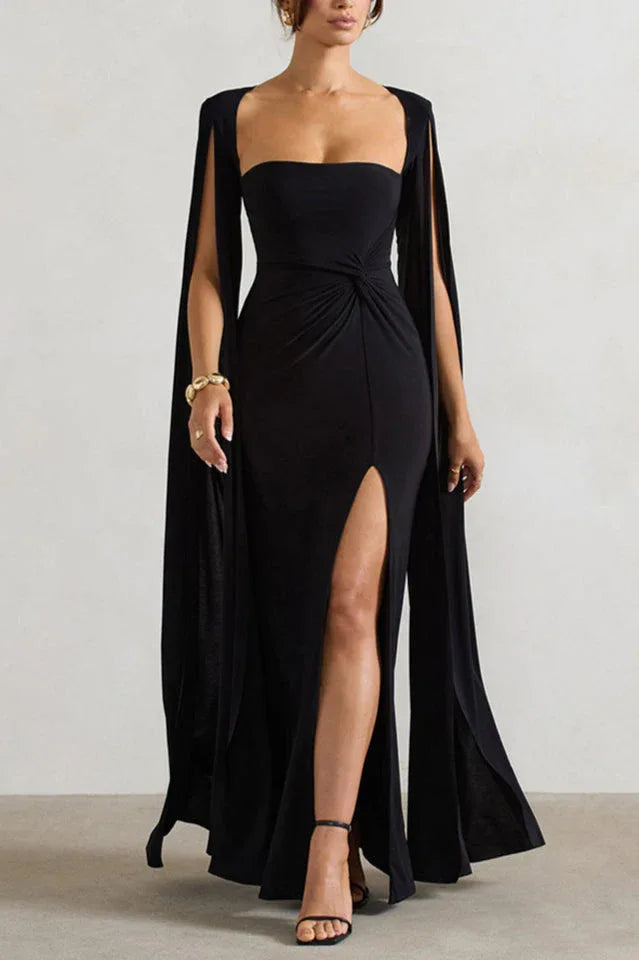 Maroon maxi dress with cape sleeves and sweetheart neckline - View 6 | TEVQA