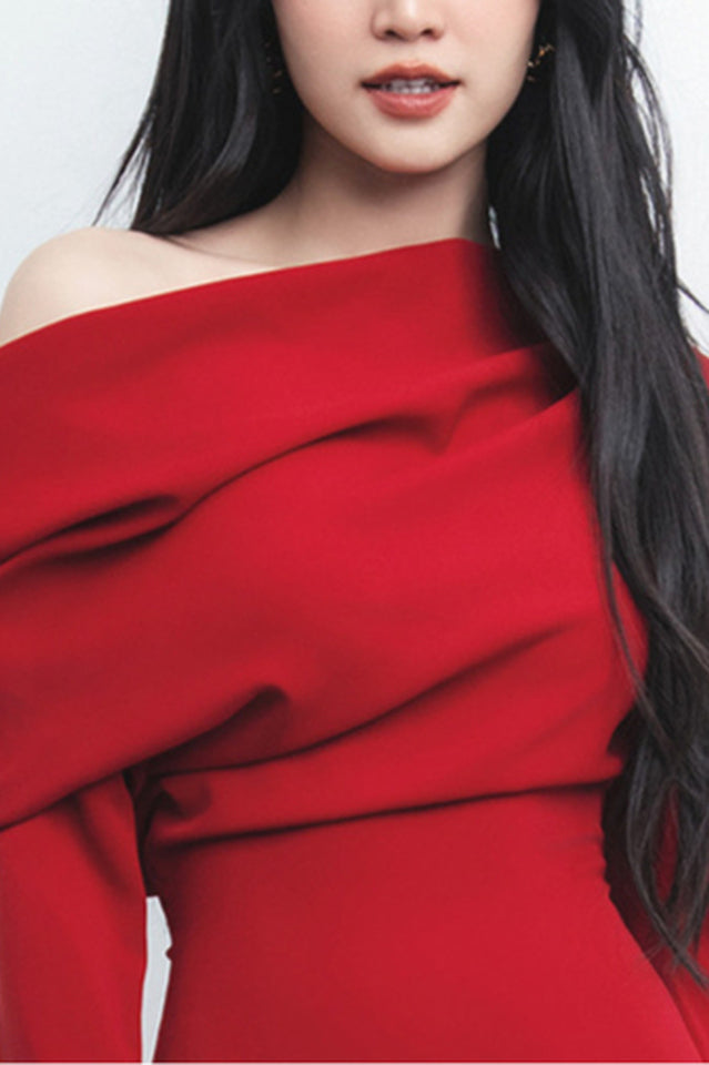 Pleated Patchwork Slit Red Dress | Dress In Beauty