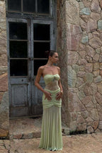 Khadijah Lace and Mesh Maxi Dress in Sage - View 9 | TEVQA