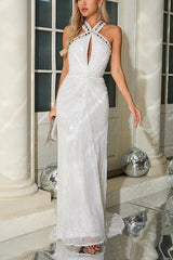Bobbie White Halter Sequin Maxi Dress | Dress In Beauty
