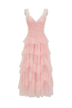 Tiered Tulle V-Neck Evening Dress in Mistyrose - View 17 | TEVQA