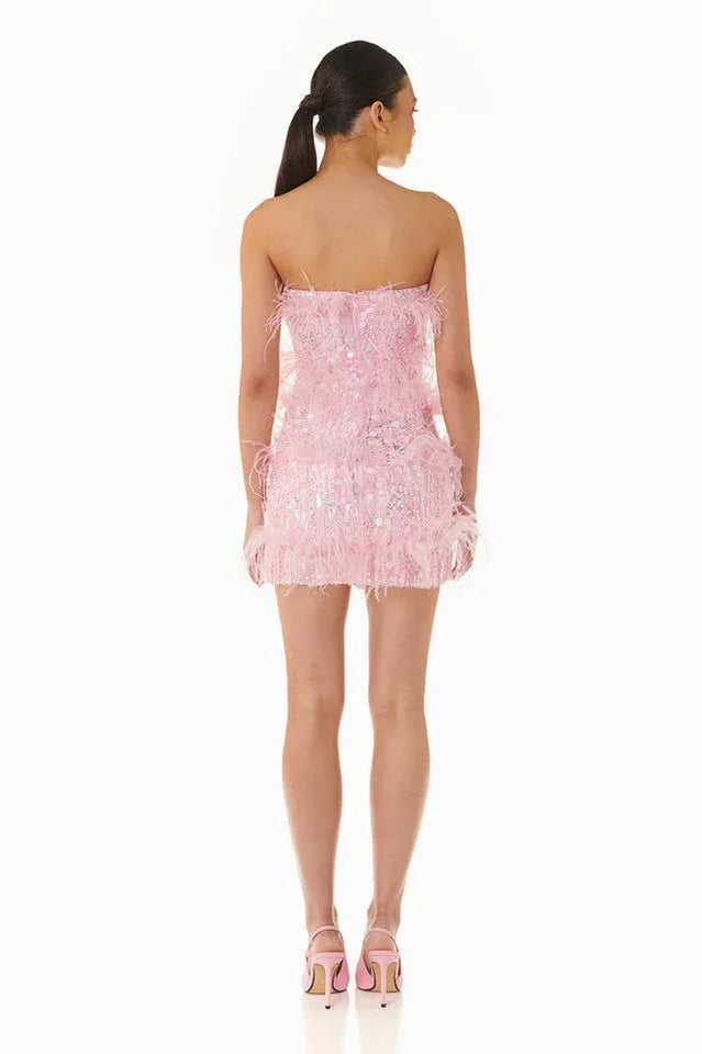 Pink sequin feather mini dress - View 8 | TEVQA