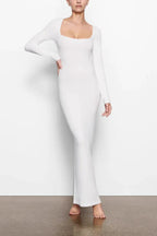 Ribbed Knit Square Neck Maxi Dress - View 10 | TEVQA
