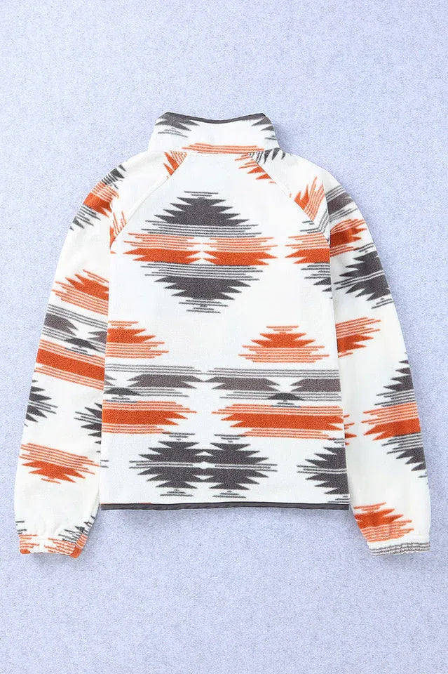 Western Aztec Print Fleece Jacket - TEVQA