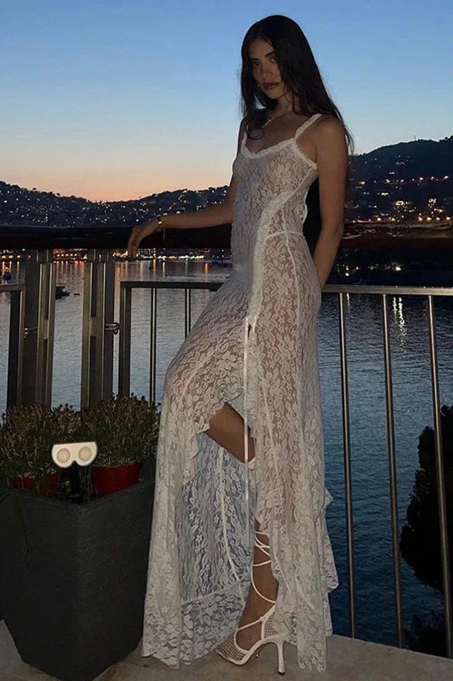 White Lace Maxi Dress - View 13 | TEVQA
