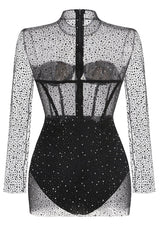 Adele Black Mesh Diamond Mini Dress | Dress In Beauty