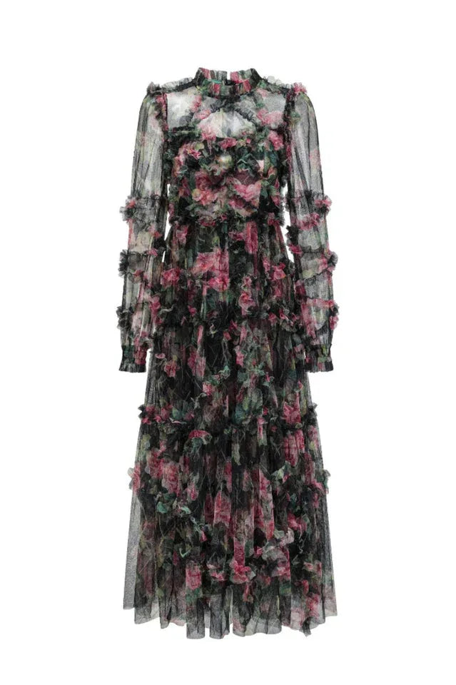 Floral Chiffon A-Line Dress - View 13 | TEVQA