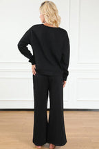 Textured Long Sleeve Top & Pants Set - TEVQA