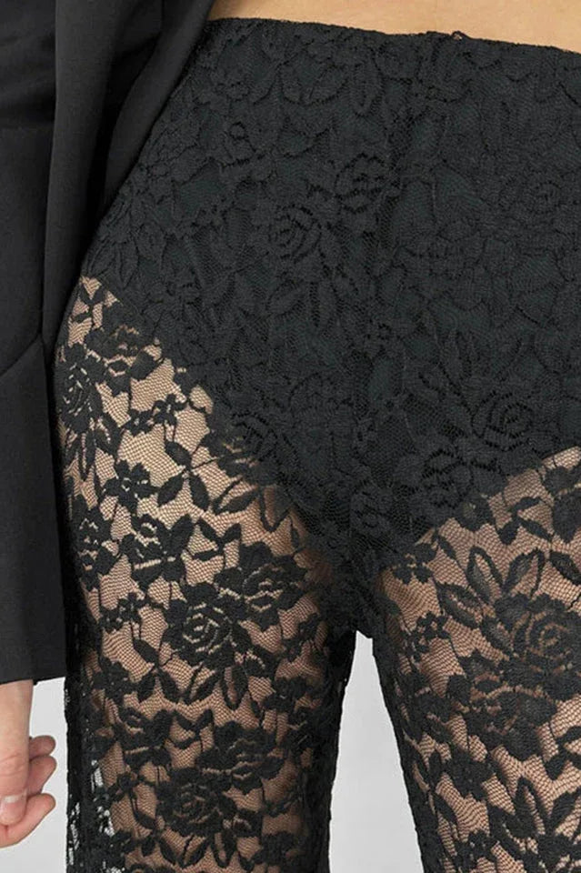 Lace Wide Leg Trousers - View 15 | TEVQA