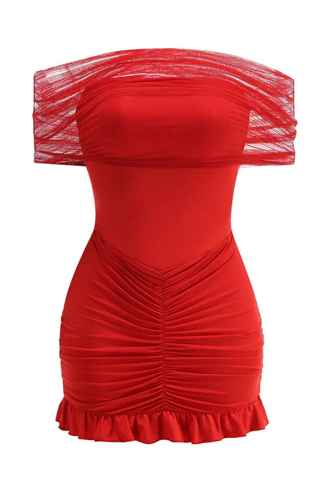 Off Shoulder Mesh Mini Dress - View 7 | TEVQA