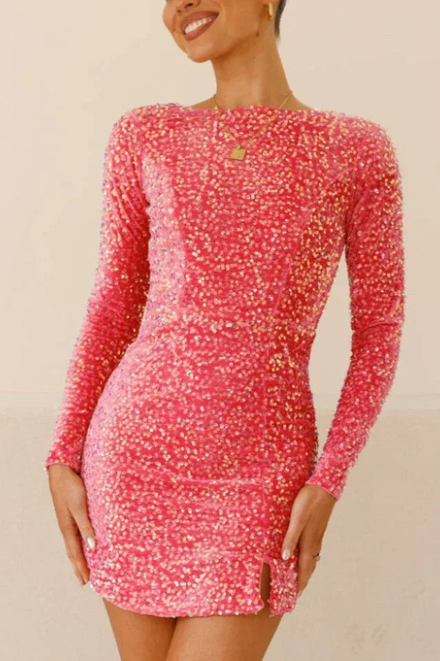 Sequin mini dress with tie back detail - View 6 | TEVQA