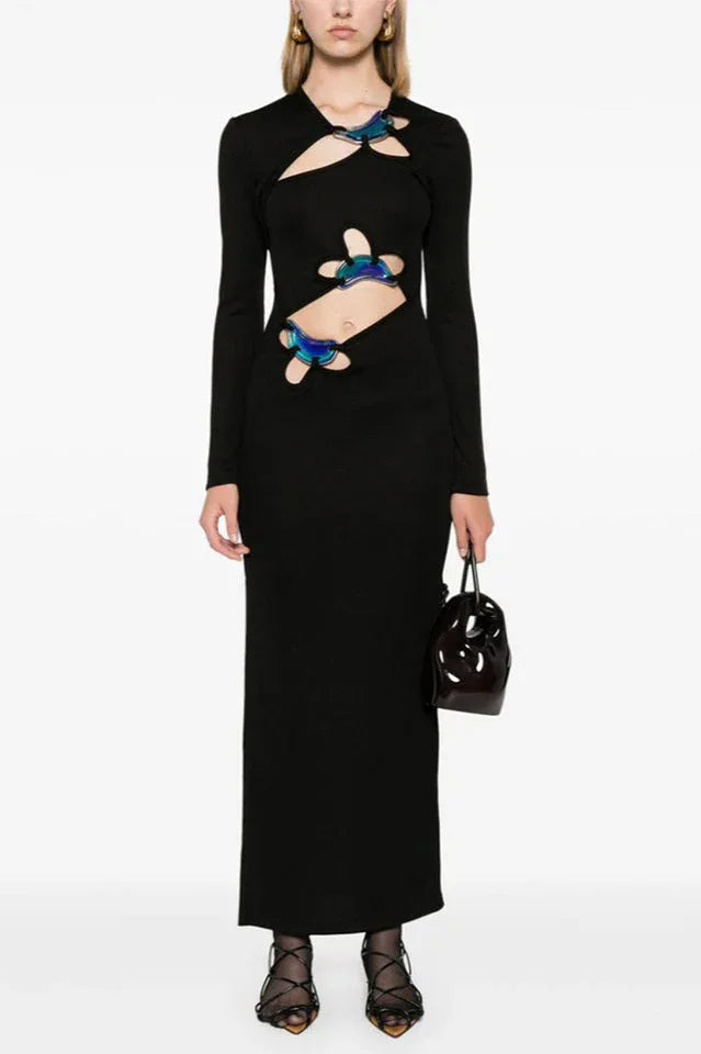 Circular Mood Stone Long Sleeve Dress - TEVQA