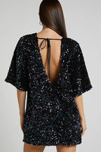Velour Sequins Mini Dress - TEVQA