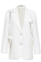 White floral appliqué double-breasted blazer - View 6 | TEVQA