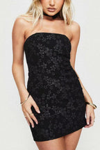 Strapless ruched jacquard mini dress - View 6 | TEVQA