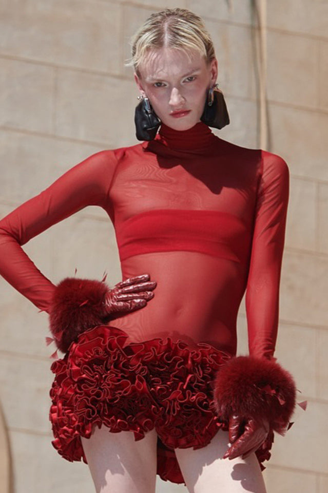 Sally Mock Neck Sheer Mini Dress | Dress In Beauty