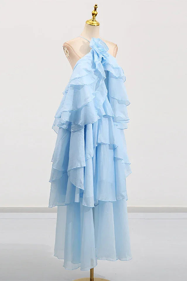 Halterneck Tiered Ruffle Maxi Dress - View 10 | TEVQA