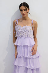 Clara Diamante Flower Tiered Slip Dress | Dress In Beauty