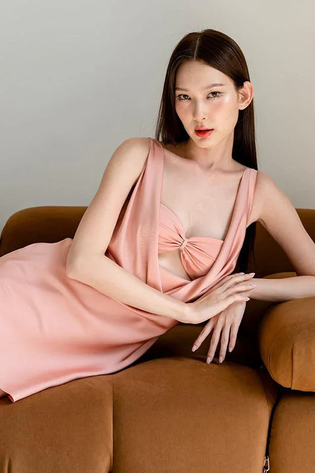 Satin Cowl Neck Slip Dress - View 9 | TEVQA