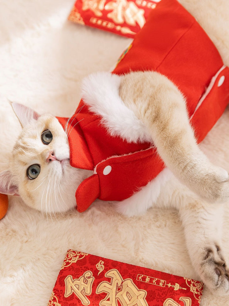 Festive Red Pet Tang Suit Vest Lion Dance Embroidery