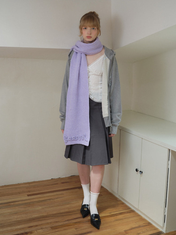 Soft Wool Blend Knitted Scarf with 3D Crochet Lettering