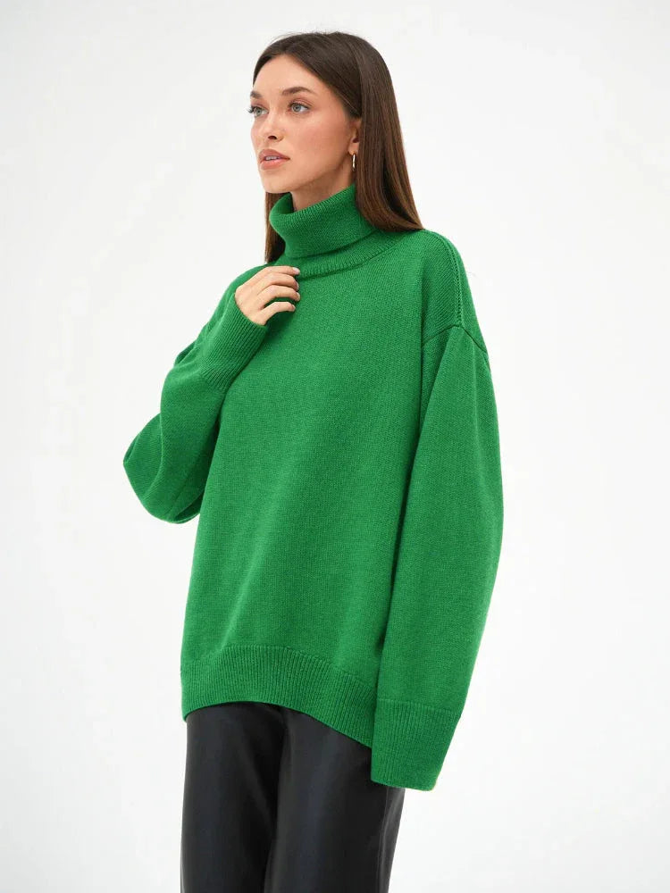 Classic Oversized High Neck Knit Sweater - TEVQA