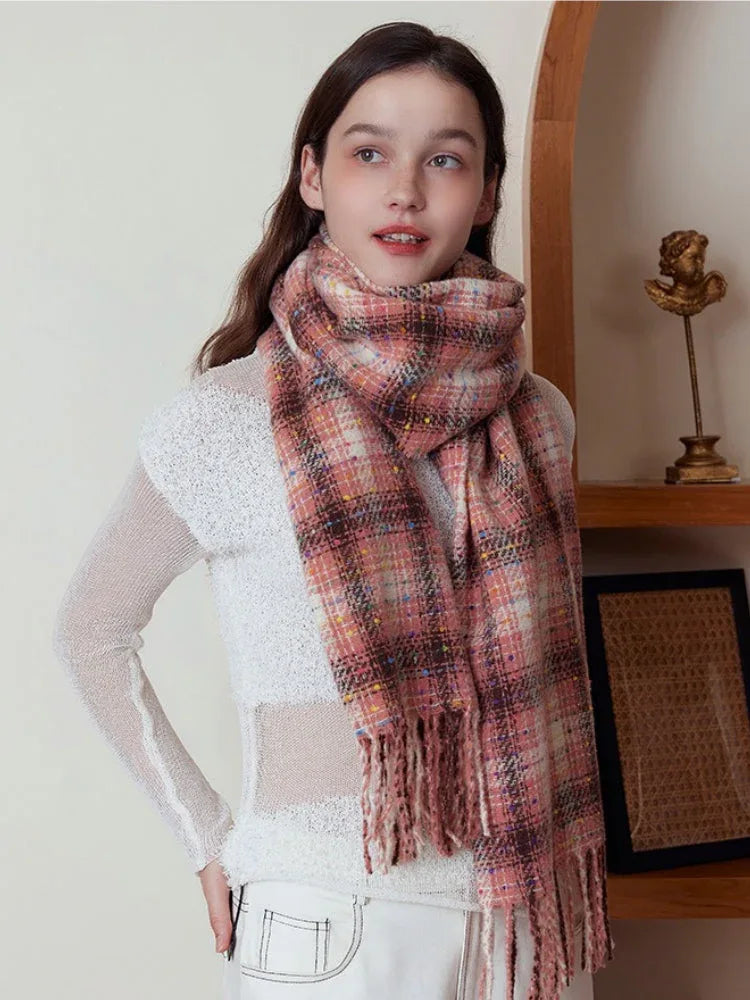 Oversized confetti knit scarf with rainbow speckles and fringe detail - View 8 | TEVQA