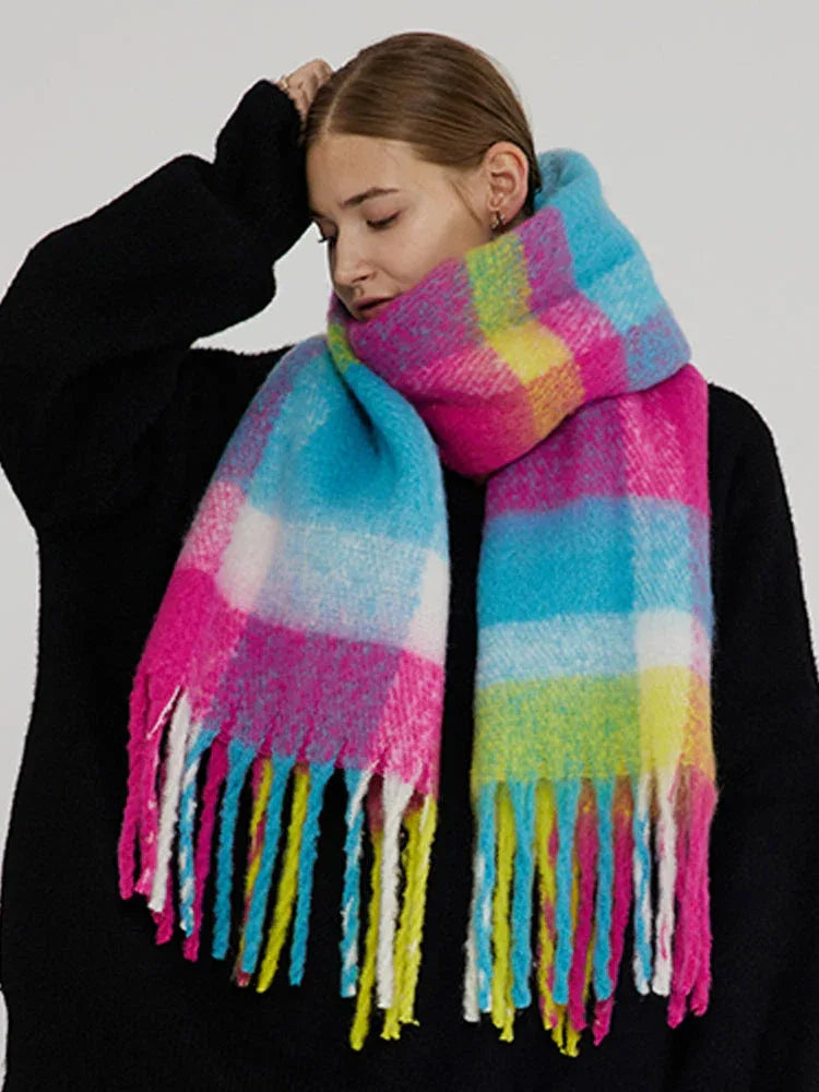 Vibrant Tartan Oversized Scarf - TEVQA