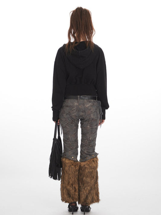 Grunge Y2K Distressed Cropped Zip-Up Hoodie