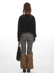 Grunge Y2K Distressed Cropped Zip-Up Hoodie - TEVQA