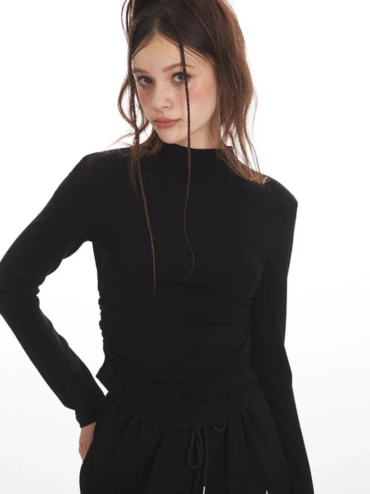 Mock Neck Ruched Knit Top - View 6 | TEVQA