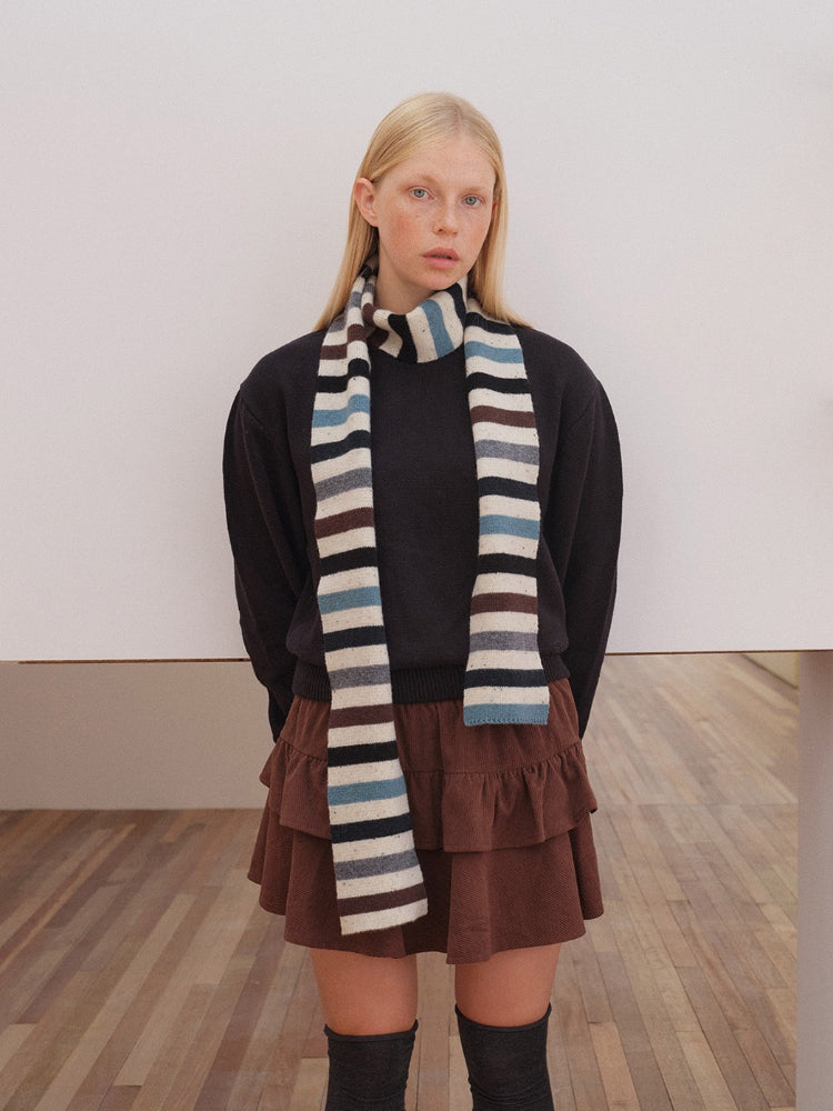 100% Pure Wool Striped Skinny Scarf in Under Mount Fuji colorway - View 1 | TEVQA Main image