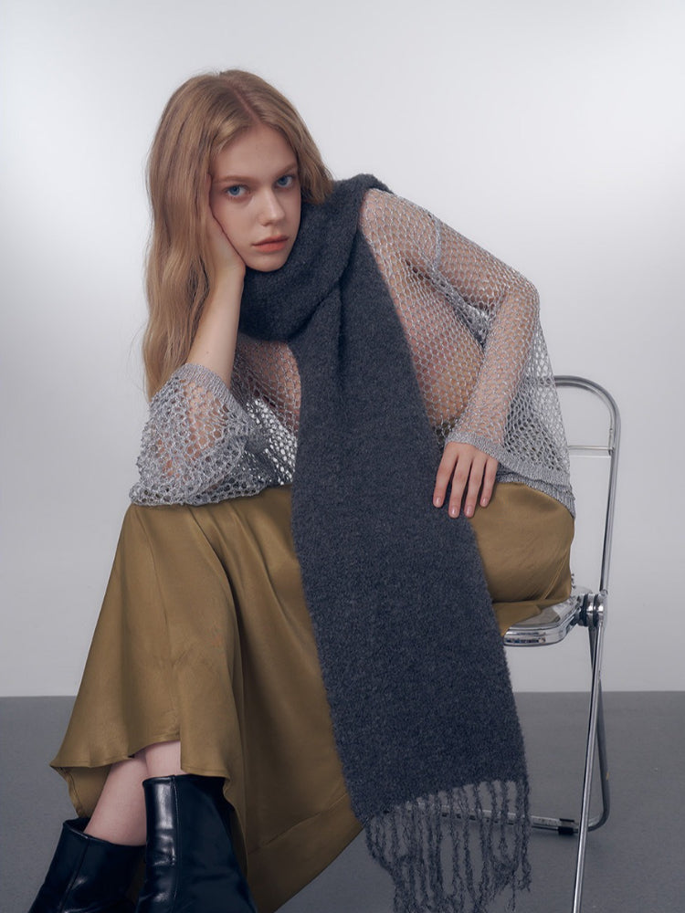 Korean Chic Bouclé Wool Blend Scarf