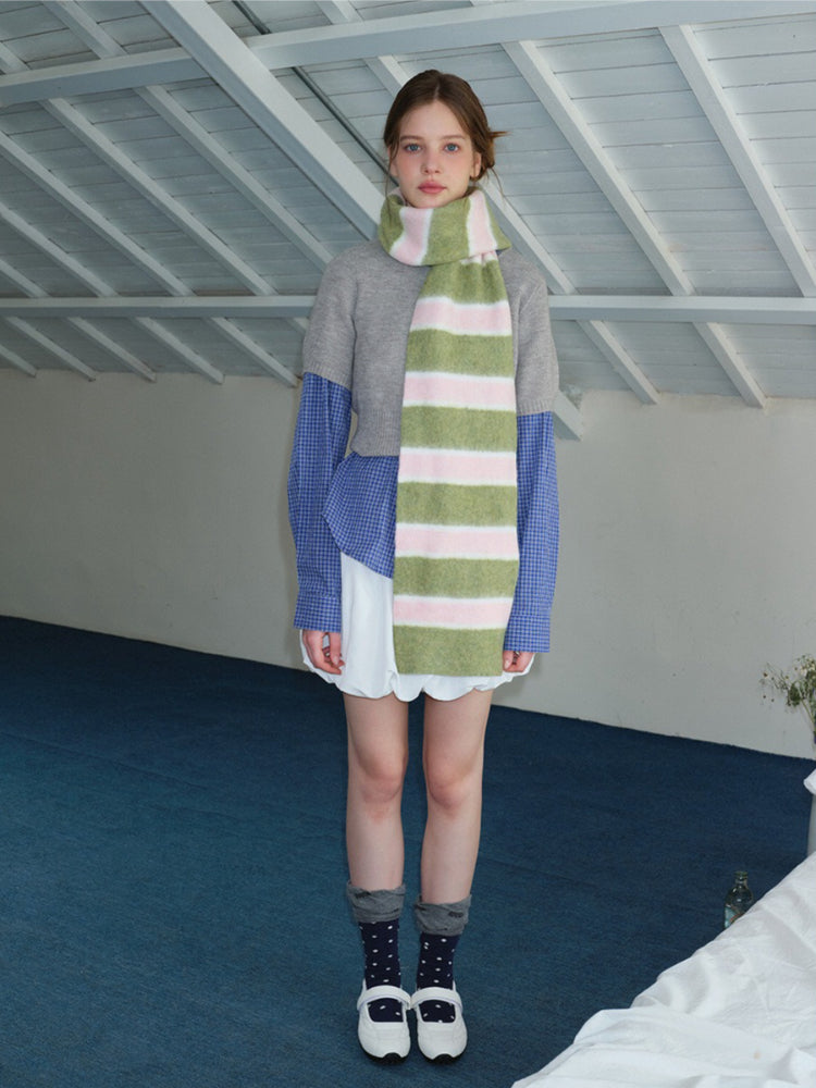 Blue & Navy Striped Fuzzy Knit Neckwarmer