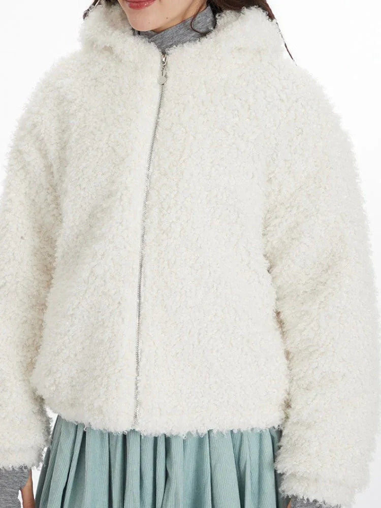 Cream white sherpa fleece hoodie with bunny ears - View 6 | TEVQA