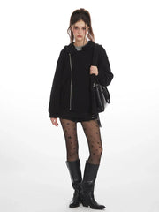 Y2K Grunge Asymmetrical Zipper Hoodie - TEVQA